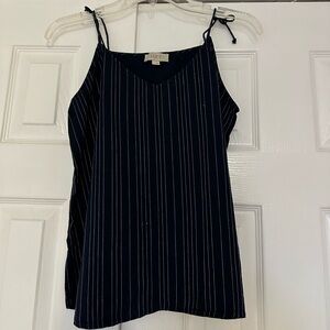 LOFT Strappy Tasseled Cami Top. Women’s size Small. Color Striped Navy Blue